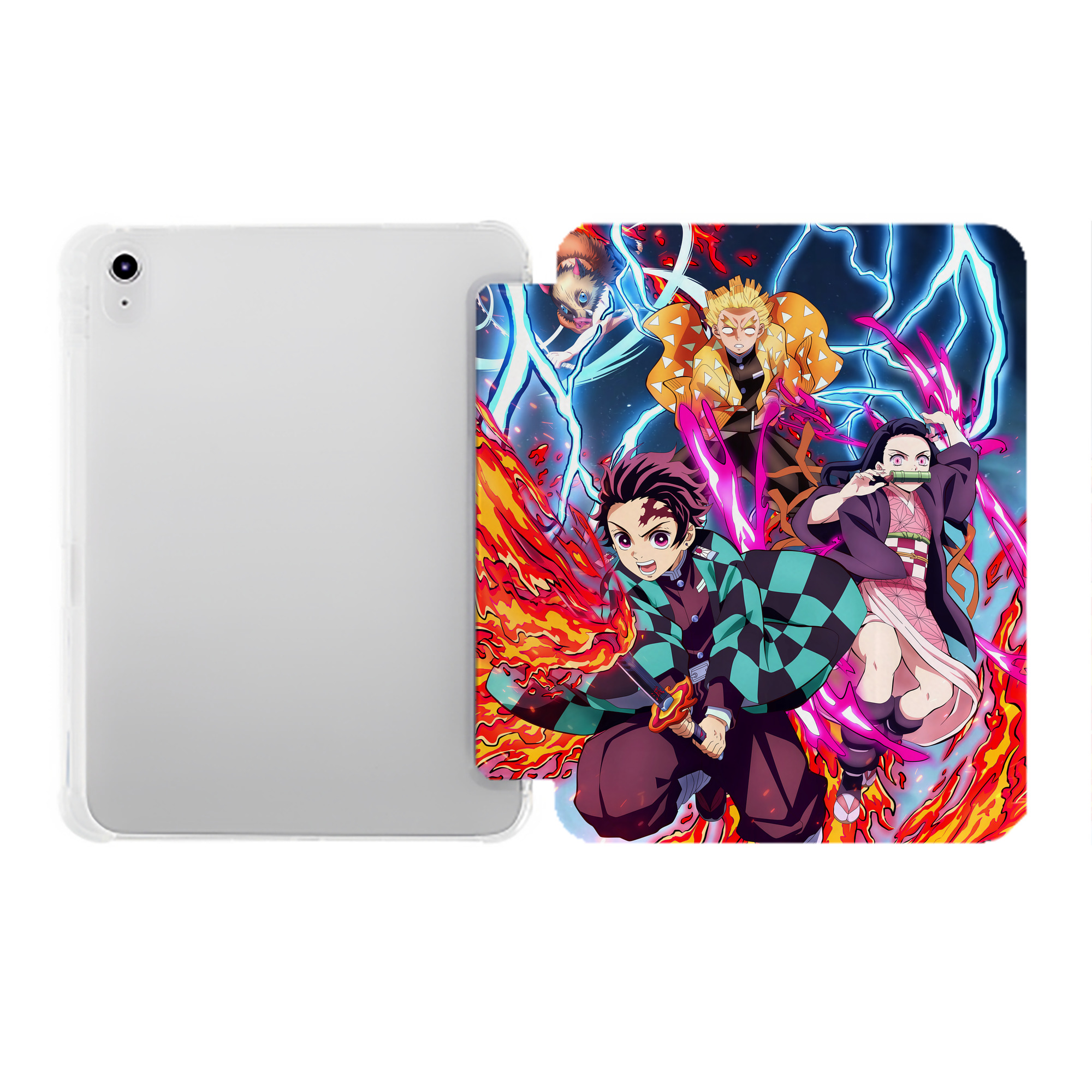 （画像用） 鬼滅の刃（きめつのやいば）竈門 炭治郎／かまど たんじろう Kamado Tanjirou IPad ケース ペン収納付き 三つ折りスタンド PUレザー×シリコン 対応機種9.5/10.5/10.9インチ